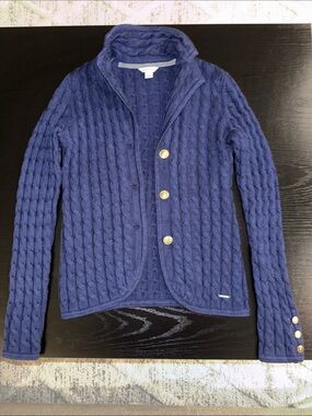 Nautica Navy Cable-Knit Button Cardigan Sweater - 3 Gold Buttons